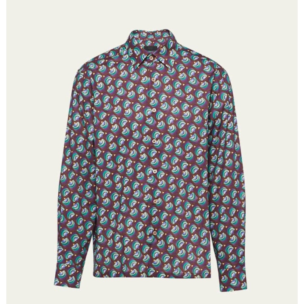 Prada Camicia Men's Cotton Popeline Geometric Shirt, Size Sm (37) - Picture 2 of 16